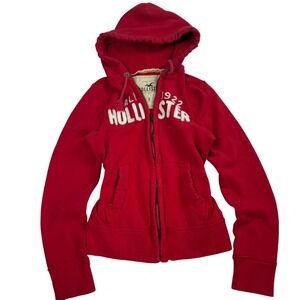 VTG Hollister Cali 1922 Full Zip Hoodie Red  Puff Print Sz S Y2K streetwear